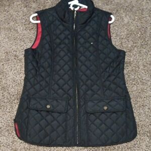 Black Quilted Vest with Red Accents